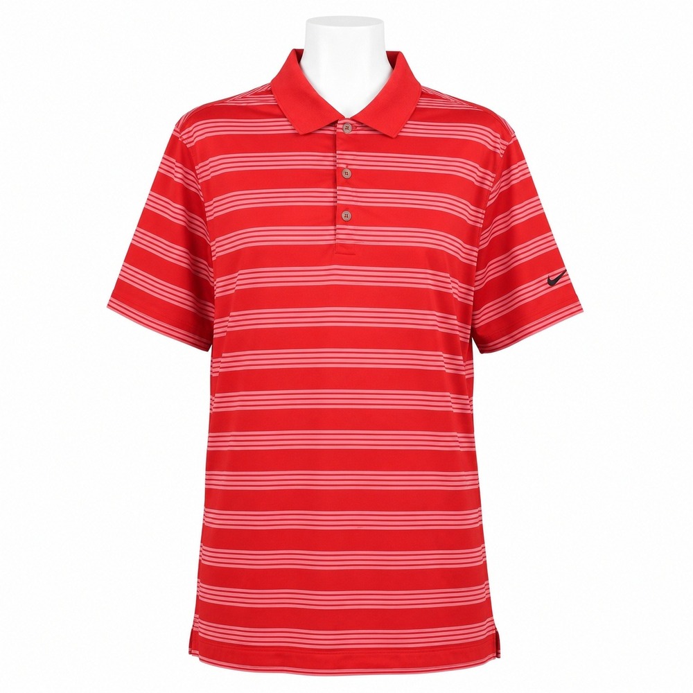 Nike Golf Polo Shirt Men Large Red Striped Dri-FIT Tour Performance Short Sleeve